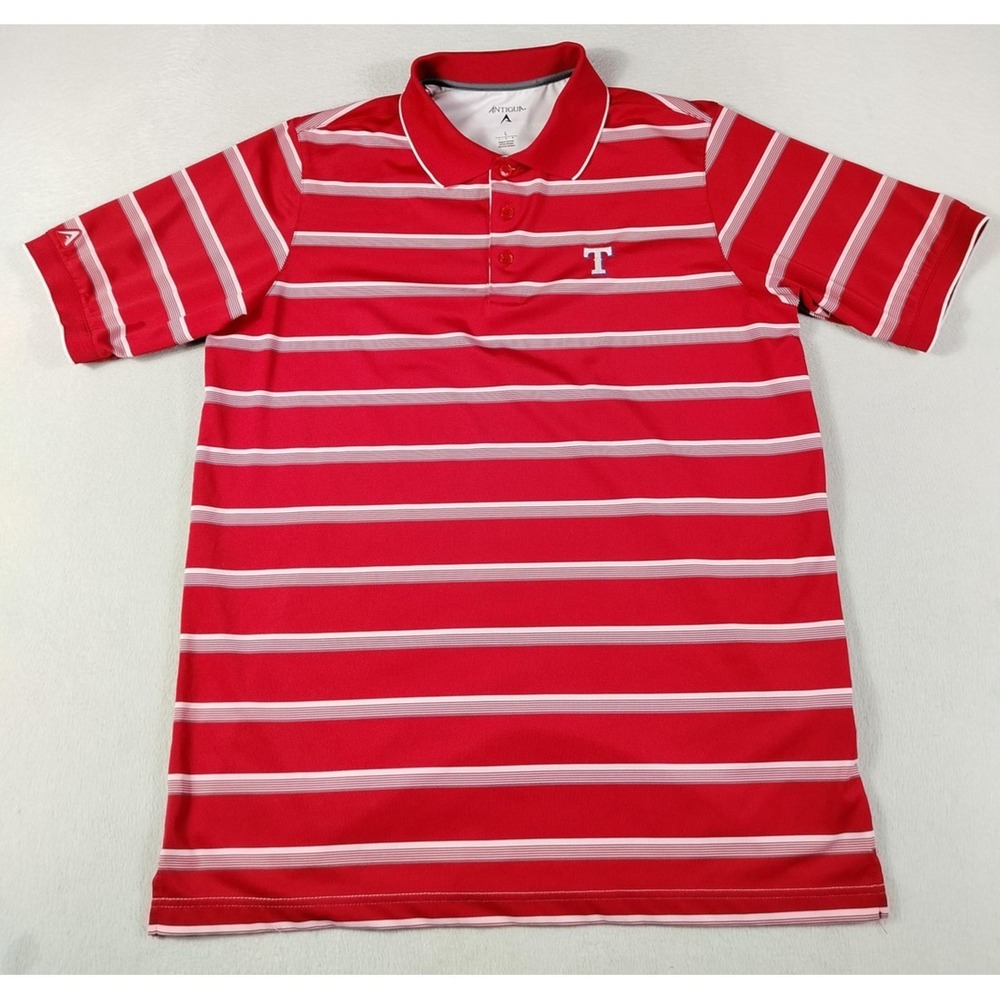 Texas Rangers Shirt Mens Large Red MLB Baseball Antigua Striped Polo Golf